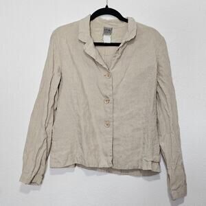 Lilith Beige Blazer Button Front Women XL Linen Blend Lagenlook Layers